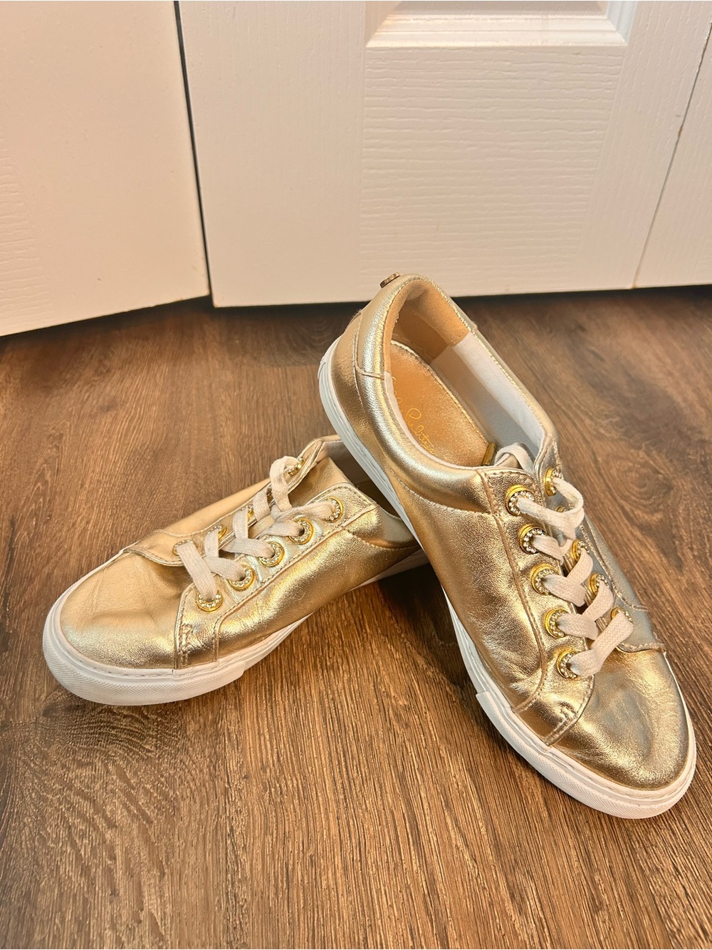 Lilly Pulitzer Lux Hallie Sneakers Gold Metallic Leather Womens 9.5 Tennis Shoes